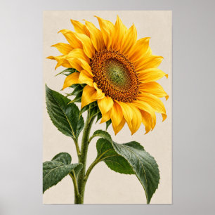 Poster Élégant Soleil Doré Botanique Murale Vintage