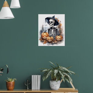 Poster Elégant Squelette Halloween Aquarelle