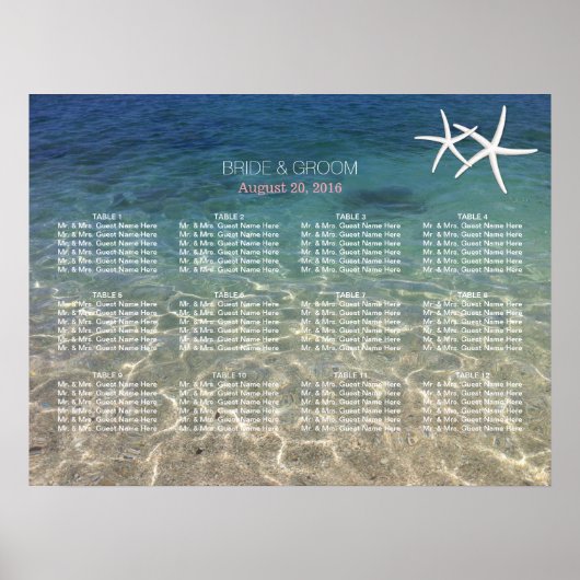Poster Elégant Starfish Blue Beach Wedating Chart (Devant)
