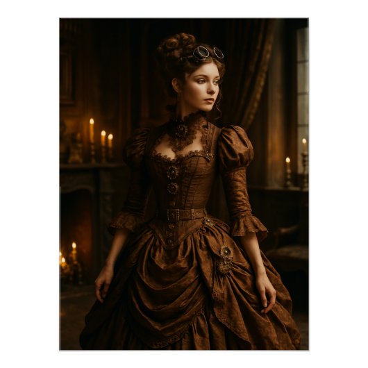 Poster Elegant Steampunk Victorian Lady in Brown  (Devant)