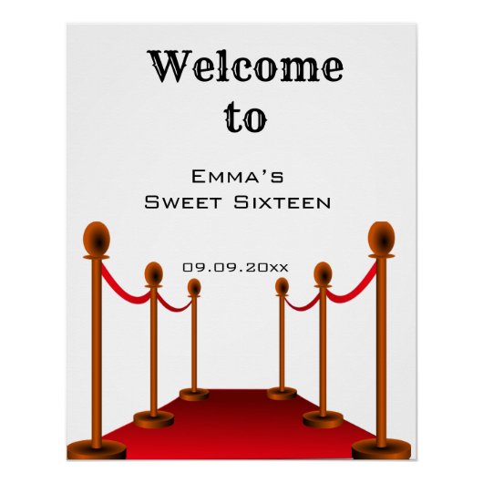 Poster Elégant tapis rouge noir doux 16 Anniversaire Bien (Devant)