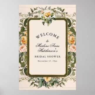 Poster Élégant thé floral jaune de mariage