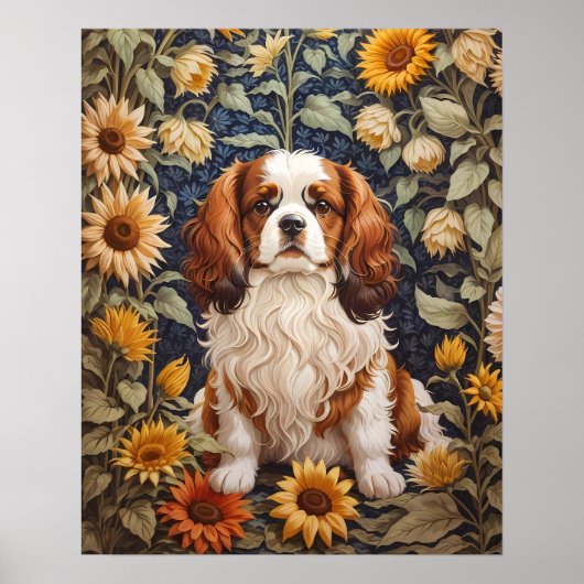 Poster Élégant tournesol Cavalier King Charles Spaniel (Devant)