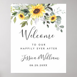 Poster Elégant tournesol Eucalyptus Mariage Bienvenue