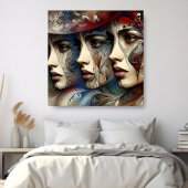 Poster Elégant Trois Femme Visage Profil Artwork