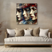 Poster Elégant Trois Femme Visage Profil Artwork