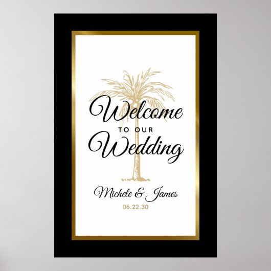 Poster Elégant Tropical Gold Palm Tree Mariage Bienvenue (Devant)