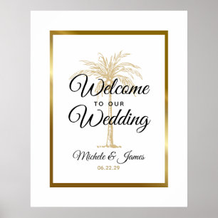 Poster Elégant Tropical Gold Palm Tree Mariage Bienvenue