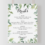 Poster Élégant Tropical Green Mariage Boissons Menu Signe<br><div class="desc">Cet élégant panneau de menu de boissons tropicales vertes est parfait pour un mariage simple. Ce design dessiné à la main présente une aquarelle de beaux feuilles verts.</div>