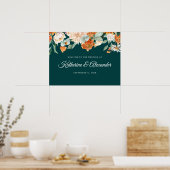 Poster Elégant Turquoise Burnt Orange Floral Mariage Bien (Cuisine)