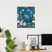 Poster Élégant turquoise Kingfisher Bird Floral (Bureau à domicile)