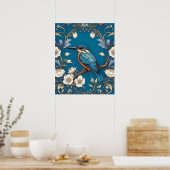 Poster Élégant turquoise Kingfisher Bird Floral (Cuisine)