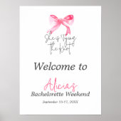 Poster Élégant Tying Knot Pink Bow Bachelorette Party (Devant)