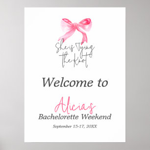 Poster Élégant Tying Knot Pink Bow Bachelorette Party