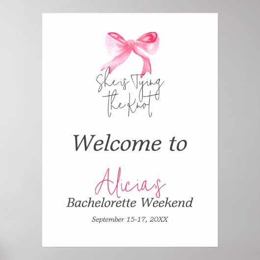 Poster Élégant Tying Knot Pink Bow Bachelorette Party (Devant)