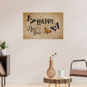 Poster Elegant Typography Butterfly Stars Rustic New Year