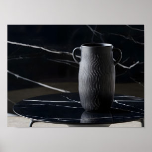 Poster Élégant Vase en céramique noire sur table en marbr