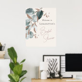 Poster Élégant Vert Doré Feuilles Pailletées Baby Shower (Bureau à domicile)