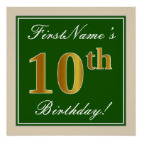 Elégant, Vert, Faux Or 10ème anniversaire + Nom