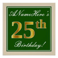 Elégant, Vert, Faux Or 25ème Anniversaire + Nom