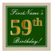 Poster Elégant, Vert, Faux Or 59ème Anniversaire + Nom (Devant)