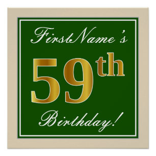 Poster Elégant, Vert, Faux Or 59ème Anniversaire + Nom