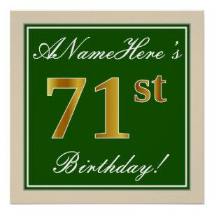 Poster Elégant, Vert, Faux Or 71ème Anniversaire + Nom