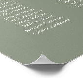 Poster Élégant Vert Sauge Plan de table pour 15 tables (Coin)