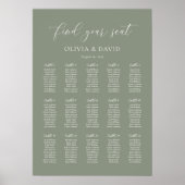 Poster Élégant Vert Sauge Plan de table pour 15 tables (Devant)