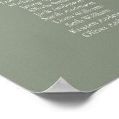 Poster Élégant Vert Sauge Plan de Table pour 16 tables (Coin)