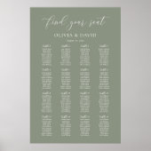 Poster Élégant Vert Sauge Plan de Table pour 16 tables (Devant)