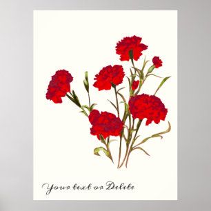 Poster Elégant Vintage Floral Carnation rouge sur mesure