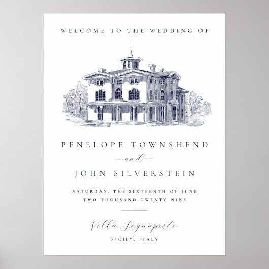 Poster Elegant Vintage Italian Villa Welcome Wedding (Devant)