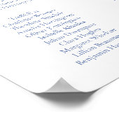 Poster Élégant Vintage Romance Blue Mariage Seating Chart (Coin)