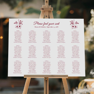 Poster Élégant Vintage Romance Burgundy Seating Chart