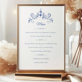 Poster Elégant Vintage Romance Dusty Blue Mariage Menu