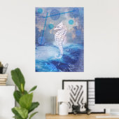 Poster Elegant Vintage Seahorse Blue Ocean Waves (Bureau à domicile)