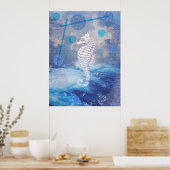 Poster Elegant Vintage Seahorse Blue Ocean Waves (Cuisine)