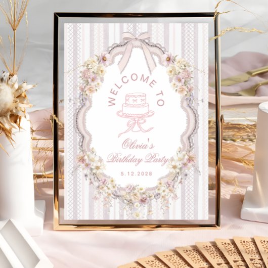 Poster Elegant Vintage Wildflower Bow Birthday Welcome