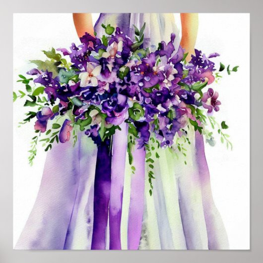 Poster Élégant violet, Bouquet en cascade nuptiale 1, (Devant)