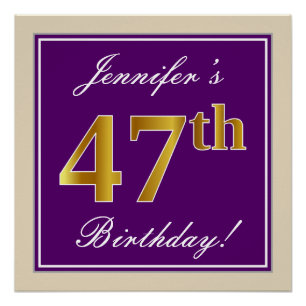 Poster Elégant, Violet, Doré Faux 47ème Anniversaire + No