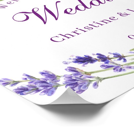 Poster Elégant violet Lavander Fleurs Mariage Bienvenue (Coin)
