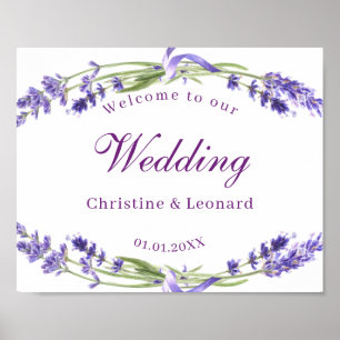 Poster Elégant violet Lavander Fleurs Mariage Bienvenue