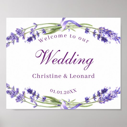 Poster Elégant violet Lavander Fleurs Mariage Bienvenue (Devant)