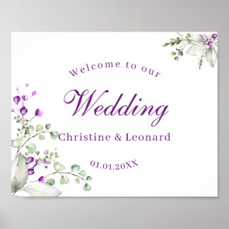 Poster Elégant violet Lavander Fleurs Mariage Bienvenue