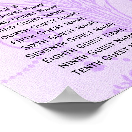 Poster Elégant Violet Mariage damassé Réception Siège (Coin)