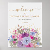 Poster Elégant violet or hiver Floral Bride bienvenue (Devant)