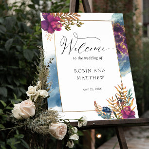 Poster Elegant Watercolor  Celestial Welcome Wedding Sign
