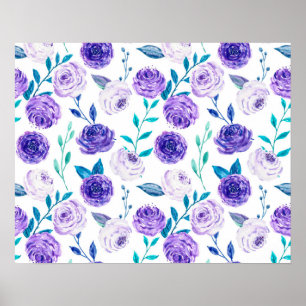 Poster Elegant Watercolor Purple Floral Bouquet  