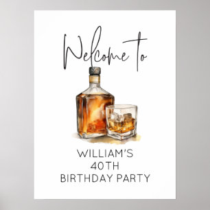 Poster Elégant Whiskey-Theme 40e anniversaire fête Bienve